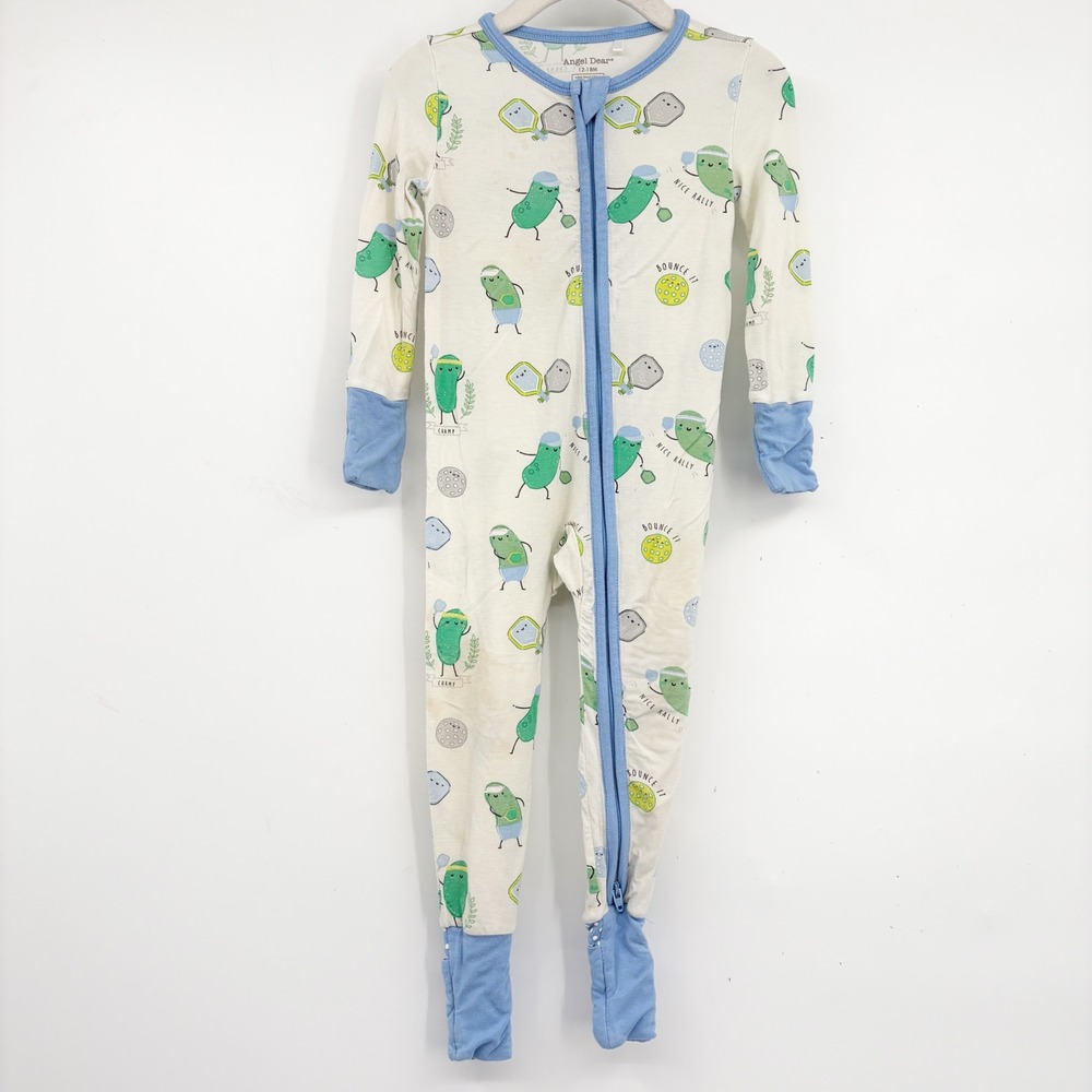 Angel Dear Baby Pickleball Print Bamboo Viscose Zippy Sleeper Romper Size 12-18M